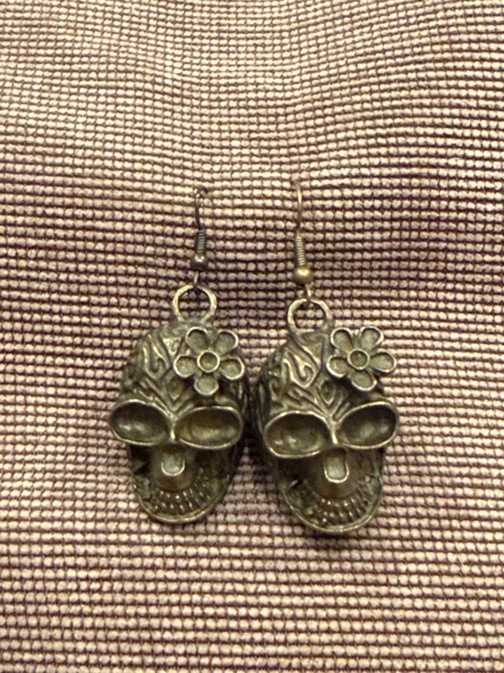 Bronze Skull Flower Drop Earrings - Women Jewelry